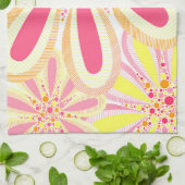 ピンクと黄色の花 キッチンタオル (折り畳み)