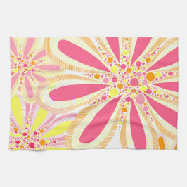 ピンクと黄色の花 キッチンタオル