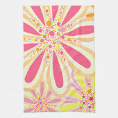 ピンクと黄色の花 キッチンタオル (縦)