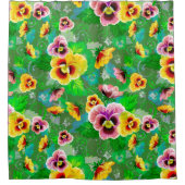 ピンクと黄色の花 シャワーカーテン (正面)