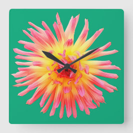 ピンクと黄色の花 スクエア壁時計