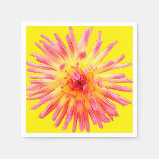 ピンクと黄色の花 スタンダードカクテルナプキン (正面)