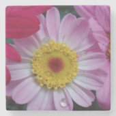 ピンクと黄色の花 ストーンコースター (正面)