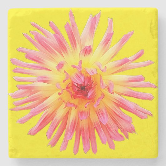 ピンクと黄色の花 ストーンコースター (正面)