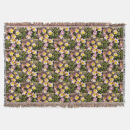 ピンクと黄色の花 スローブランケット