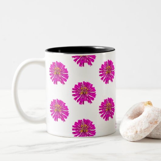 ピンクと黄色の花 ツートーンマグカップ (ドーナツ)