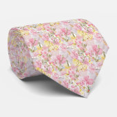 ピンクと黄色の花 ネクタイ (ロール)