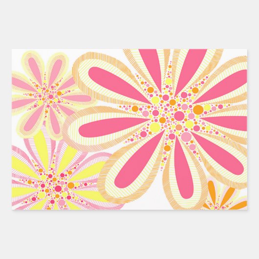 ピンクと黄色の花 ラッピングペーパーシート (正面)