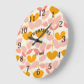 ピンクと黄色の葉のデザインモノグラム ラージ壁時計 (傾斜)