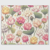 ピンクと黄色の蓮の花が咲く ラッピングペーパー (フラット)