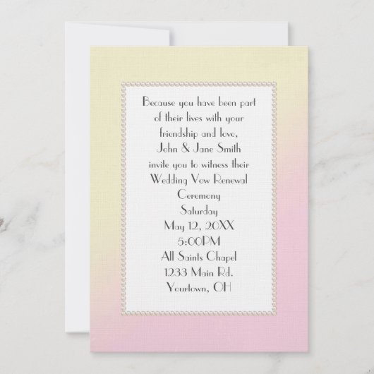 ピンクと黄色の誓いの更新 招待状 (正面)