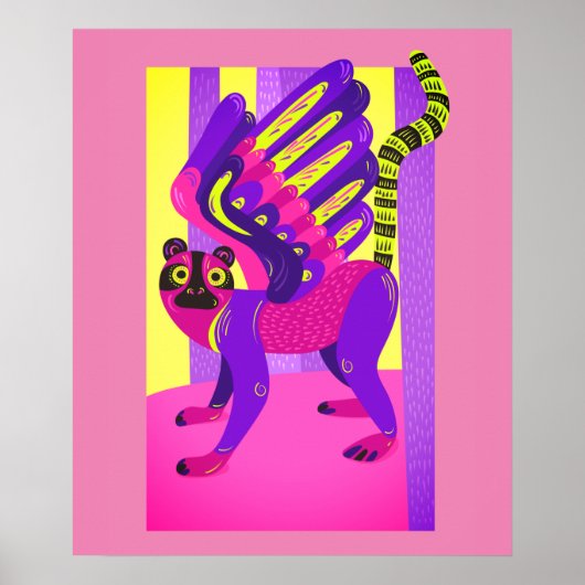 ピンクと黄色の部族アニマルプリント ポスター (正面)