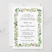 ピンクと黄色の野の花と緑結婚の 招待状 (正面)