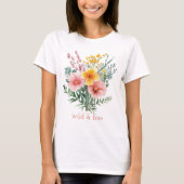 ピンクと黄色の野の花 水彩 野生の自由 Tシャツ (正面)