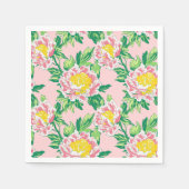 ピンクと黄色の陳腐なフローラ スタンダードカクテルナプキン (正面)