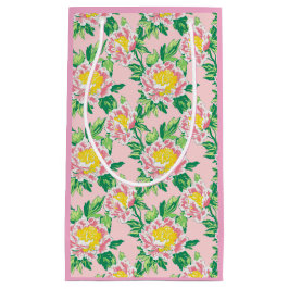 ピンクと黄色の陳腐なフローラ スモールペーパーバッグ