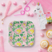 ピンクと黄色の陳腐なフローラ ペーパープレート (パーティー)