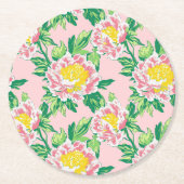 ピンクと黄色の陳腐なフローラ ラウンドペーパーコースター (正面)