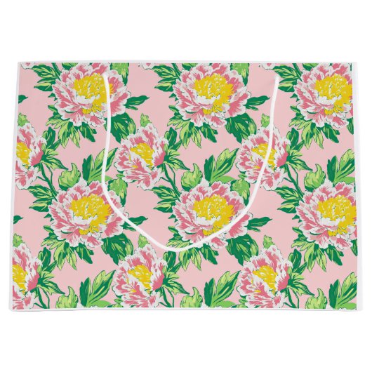 ピンクと黄色の陳腐なフローラ ラージペーパーバッグ (正面)