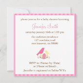 ピンクと黄色の鳥の巣のベビーシャワー 招待状 (裏面)