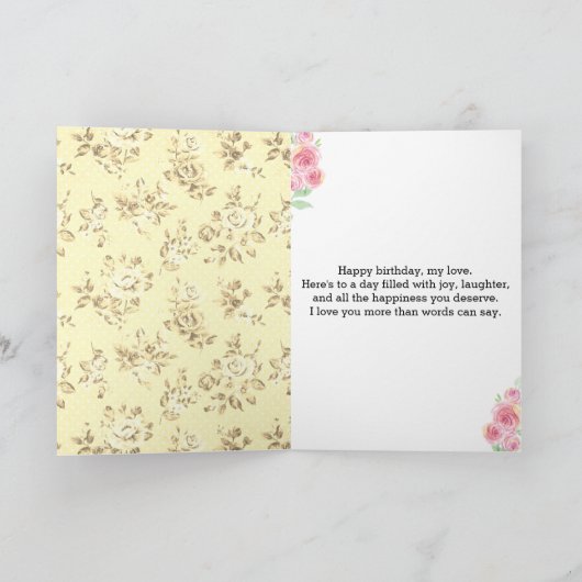 ピンクと黄色の40歳の誕生日の妻 カード (内部)