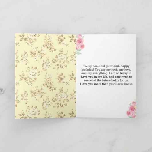 ピンクと黄色の40歳の誕生日ガールフレンド カード (内部)