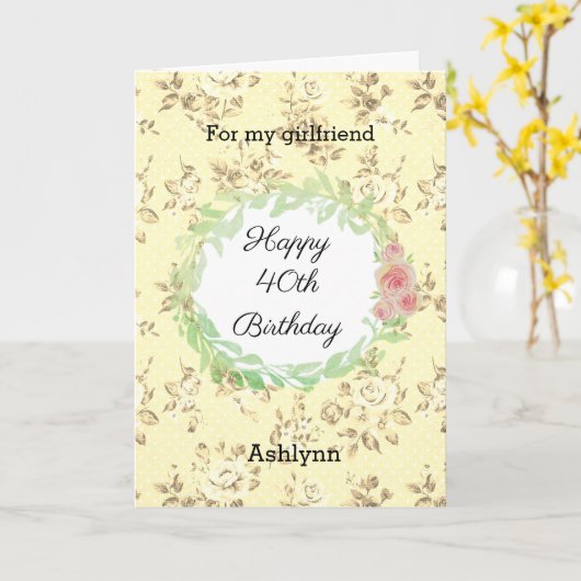 ピンクと黄色の40歳の誕生日ガールフレンド カード (黄色い花)