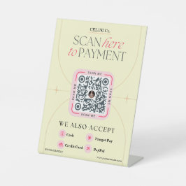 ピンクと黄色のQRコードシンボルや象徴-フェミニン支払 台座サイン