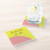 ピンクと黄色 ガラスコースター (アングル)