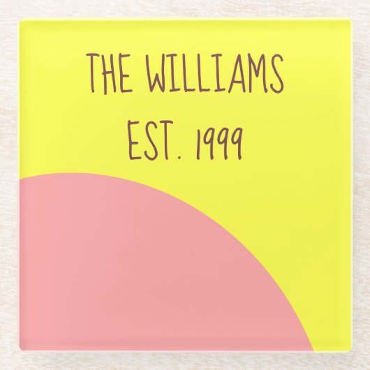 ピンクと黄色 ガラスコースター (正面)