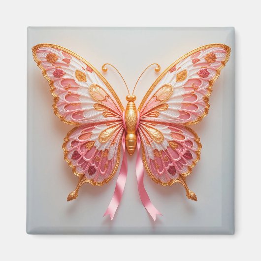 ピンクと黄金のディテールとクイル紙蝶 マグネット (正面)