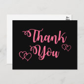 ピンクと黒ありがとうハート結婚式パーティー ポストカード (正面/裏面)