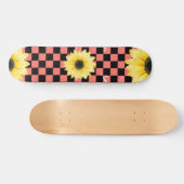 ピンクと黒と市松模様にひまわり スケートボード (横)