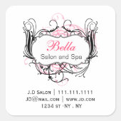 ピンクと黒と白のシックなビジネステッカー スクエアシール (正面)