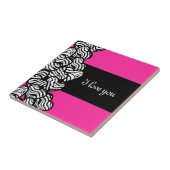 ピンクと黒と白のゼブラのハート柄が大好きよ タイル (側面)