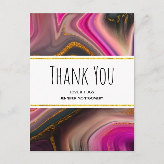 ピンクと黒と金ゴールド渦巻き抽象芸術ありがとう ポストカード (正面)