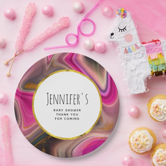 ピンクと黒と金ゴールド渦巻き赤ちゃんシャワー ペーパープレート (パーティー)
