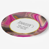 ピンクと黒と金ゴールド渦巻き赤ちゃんシャワー ペーパープレート (アングル)