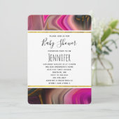 ピンクと黒と金ゴールド渦巻き赤ちゃんシャワー 招待状 (スタンド正面)