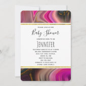 ピンクと黒と金ゴールド渦巻き赤ちゃんシャワー 招待状 (正面)