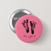 ピンクと黒のかわいいベビーの足跡が少女 缶バッジ (正面&裏面)