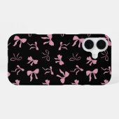 ピンクと黒のかわいいリボン iPhone 16ケース (裏面横)