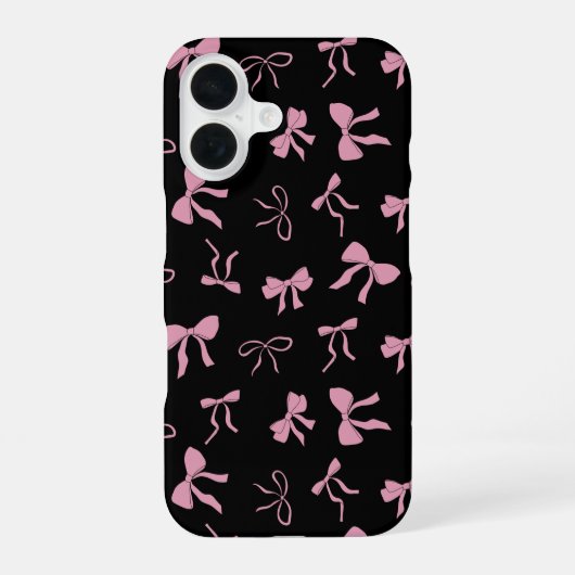 ピンクと黒のかわいいリボン iPhone 16ケース (裏面)