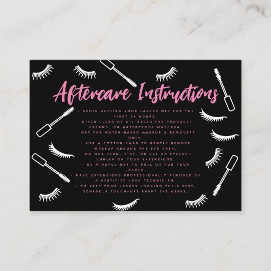 ピンクと黒のまつげエクステンションアフターケア 名刺 (正面)