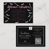 ピンクと黒のまつげエクステンションアフターケア 名刺 (正面/裏面)