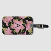 ピンクと黒のアキレアモノグラム ラゲッジタグ (正面横)