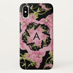 ピンクと黒のアキレアモノグラム iPhone X ケース