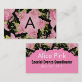 ピンクと黒のアキレア モノグラム 名刺 (正面/裏面)