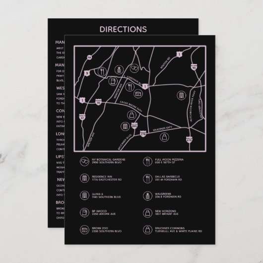 ピンクと黒のカスタムウェディングマップエンクロージャカード エンクロージャーカード (正面/裏面)