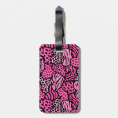 ピンクと黒のガーリーアニマルプリントハート ラゲッジタグ (裏面縦)